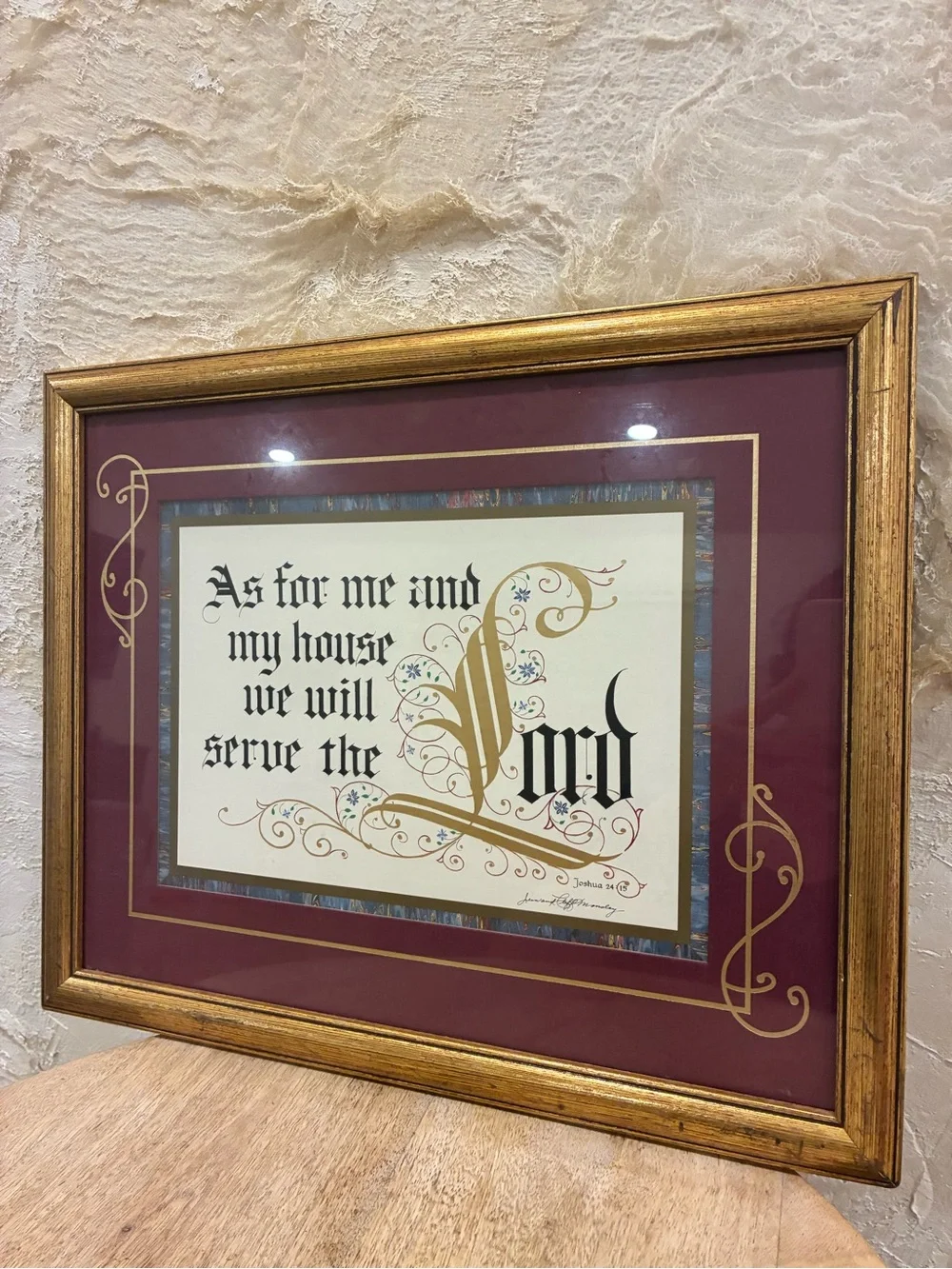 Vintage Framed Calligraphy Art Joshua 24:15